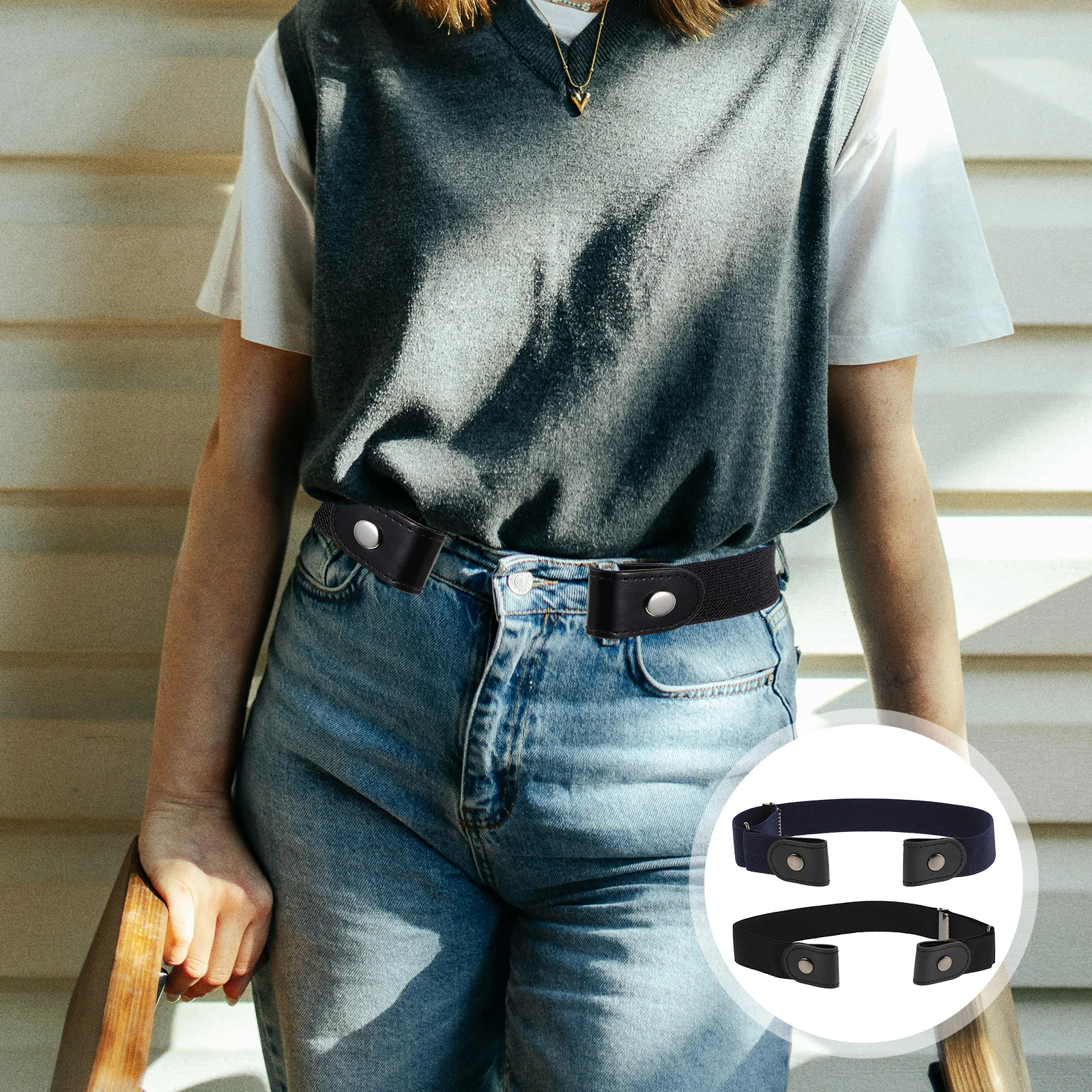 2Pcs Elastic Waist Belt Buckleless Comfortable Invisible Adjustable Fashion Belt for Jeans Pants Dress Belts for Women