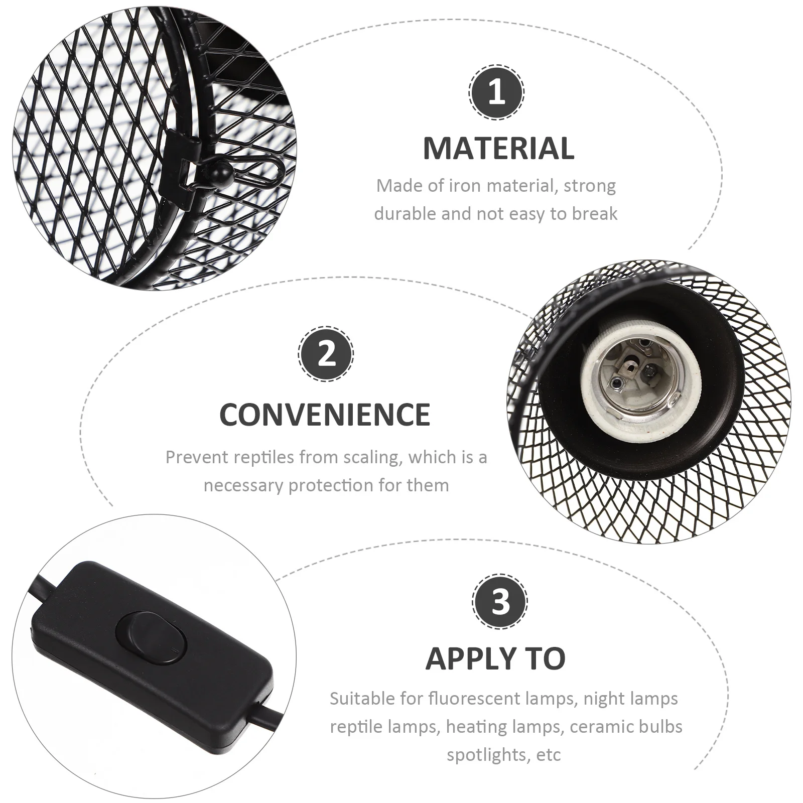 

Anti-Scale Lamp Mesh Cover Reptile Box Supply Heating Lamp Protective Cover Iron Material Efficient Heat Dissipation Reptile Pet