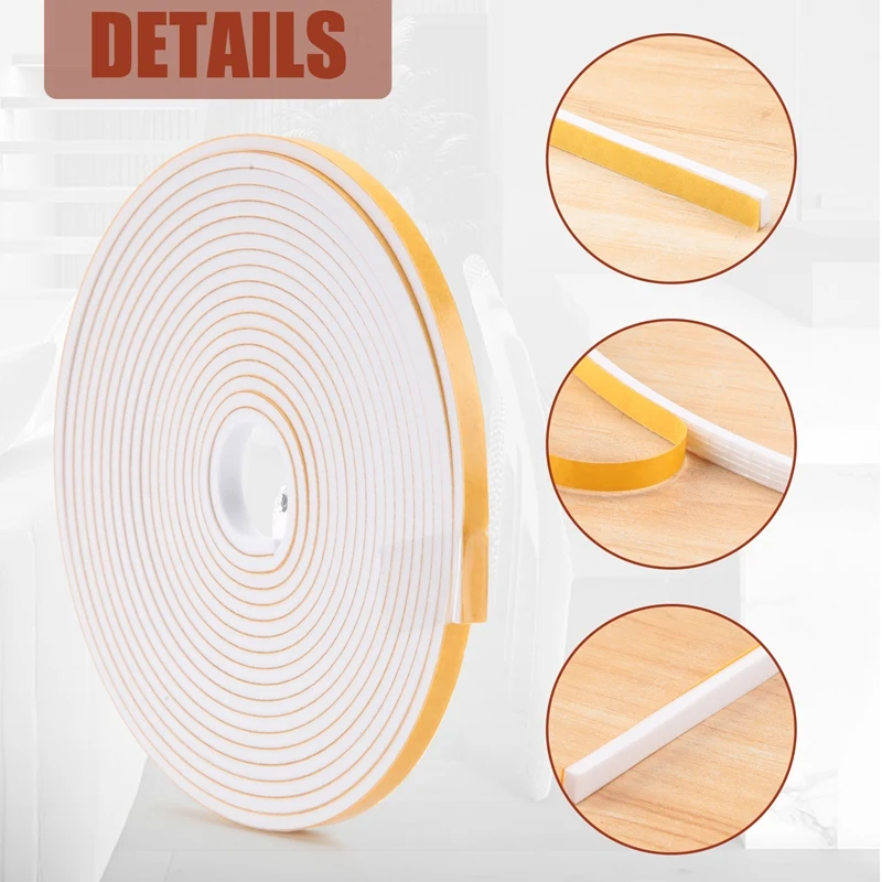 Self Adhesive Foam Tape Door Window Seal Door Draught Excluder Weatherstripping, 6Mm Wide X 3Mm Thick 3 Pcs Each