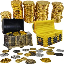 Pirate Treasure Chest Box Antique Color Pirate Gold Coins Roman Gold Coins Treasure Chest Games Tokens Toys Cosplay Party Decors