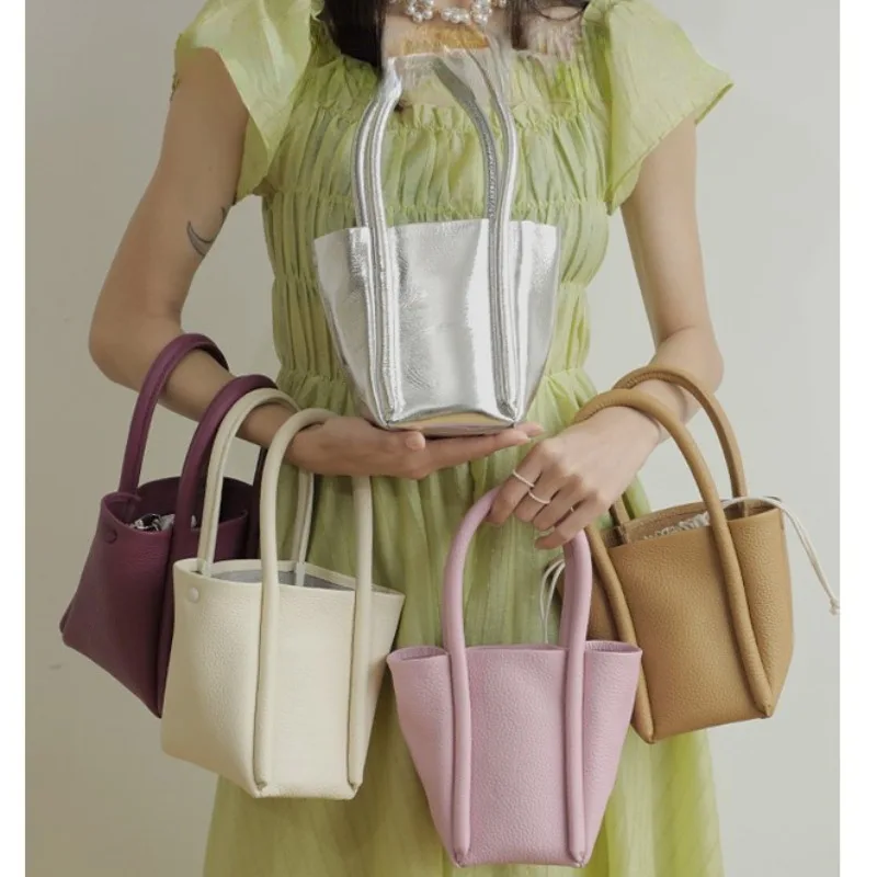 

Popular Trendy Genuine Leather Bucket Bag for Women French Elegant Solid Handbag Sweet Candy Color Shoulder Bags Bolsa Сумка