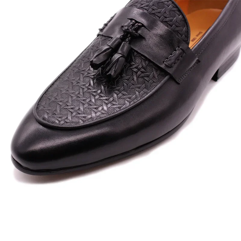 FELIX CHU Men\'s Genuine Leather Tassel Loafers Italian Luxury Fashion Slip-On Dress Shoes for Parties Weddings Casual Wear