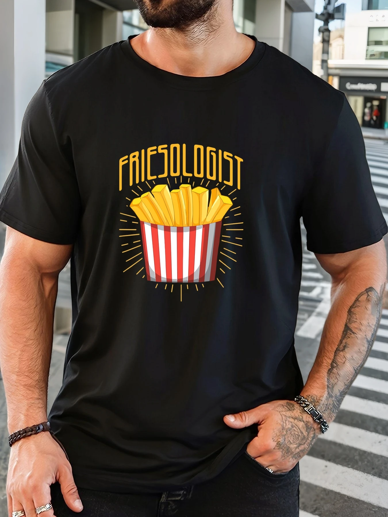 

Men's FRIESOLOGIST pattern summer casual round neck short T-shirt