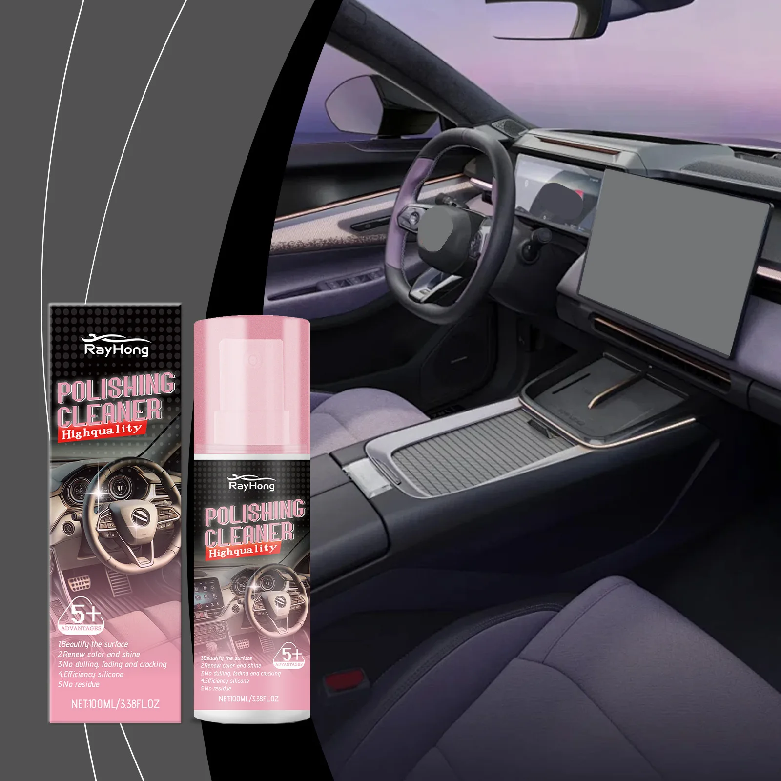 

100ml Car Interior Polish & Protectant - Helps Clean & Enhance Shine on Leather & Plastic Surfaces, Leaves No Residue