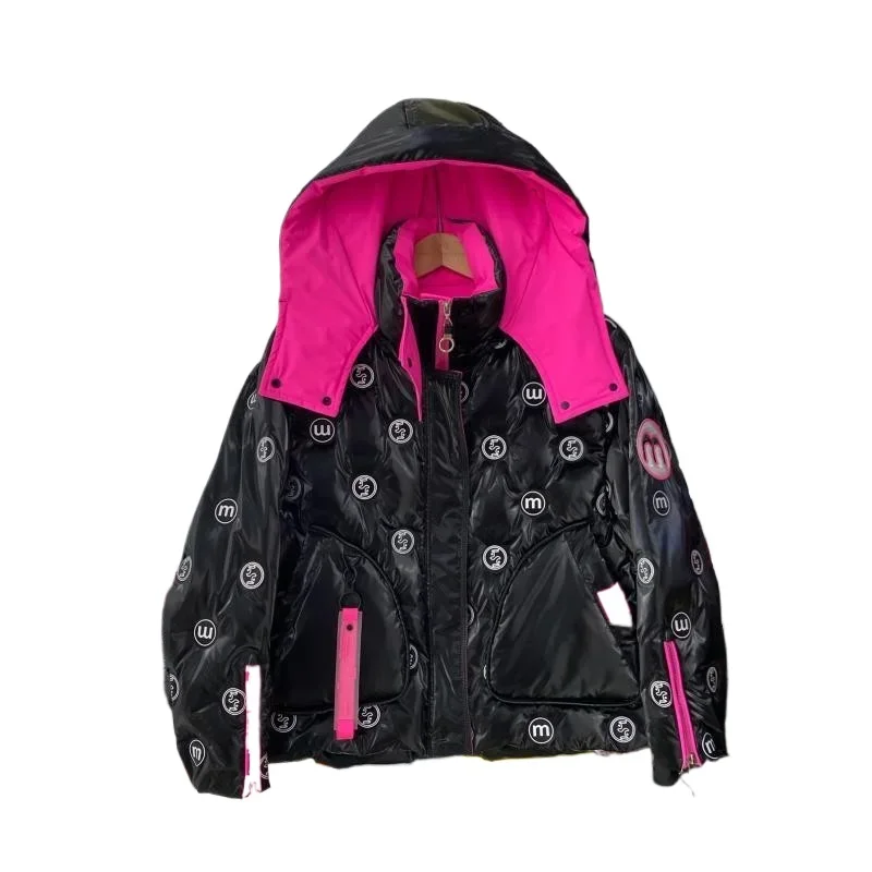 Hooded Women Jacket Short Winter Coat Female Color Collision Letters Down Jacket Loose Thick Warm Parkas Fashions Coats Down