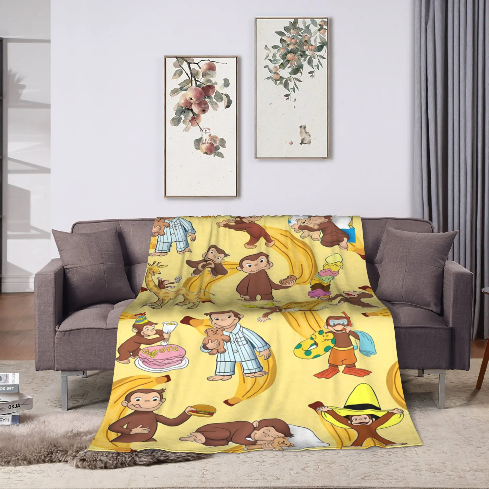 Curious George-s Blanket  Soft Street Trend Plush Throw Blanket For Couch Chair Sofa Bed Airplane Travel Flannel Bedspread Bed