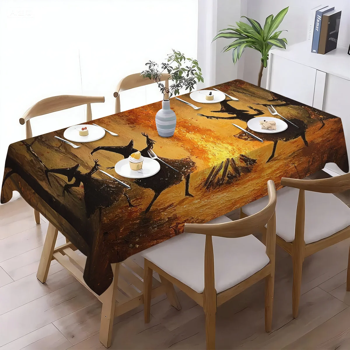 Creative Halloween Witch Bonfire Print Foldable and Easy-to-Carry Polyester Tablecloth
