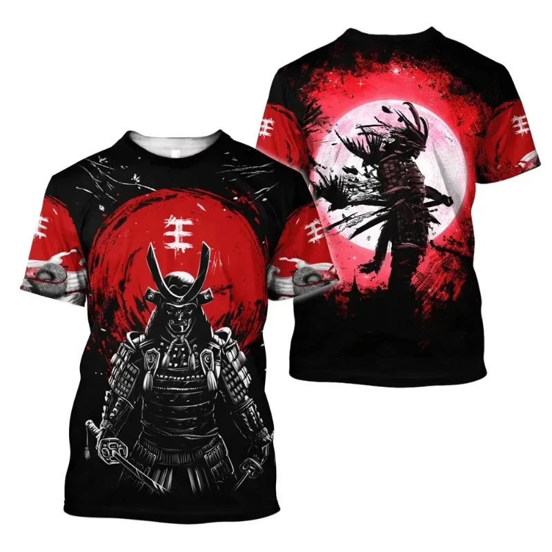 Japanese Samurai 3D Print T Shirt Summer Casual Vintage Short Sleeve O-Neck Oversized Men Clothing Punk Streetwear Tops Tees