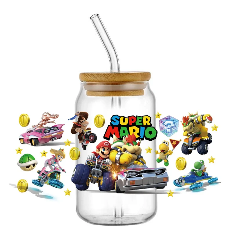 

Miniso Super brother Racing For Libbey 16oz Can Glass 3D Transfer Decal Sticker Labels DIY Logo ﻿Waterproof