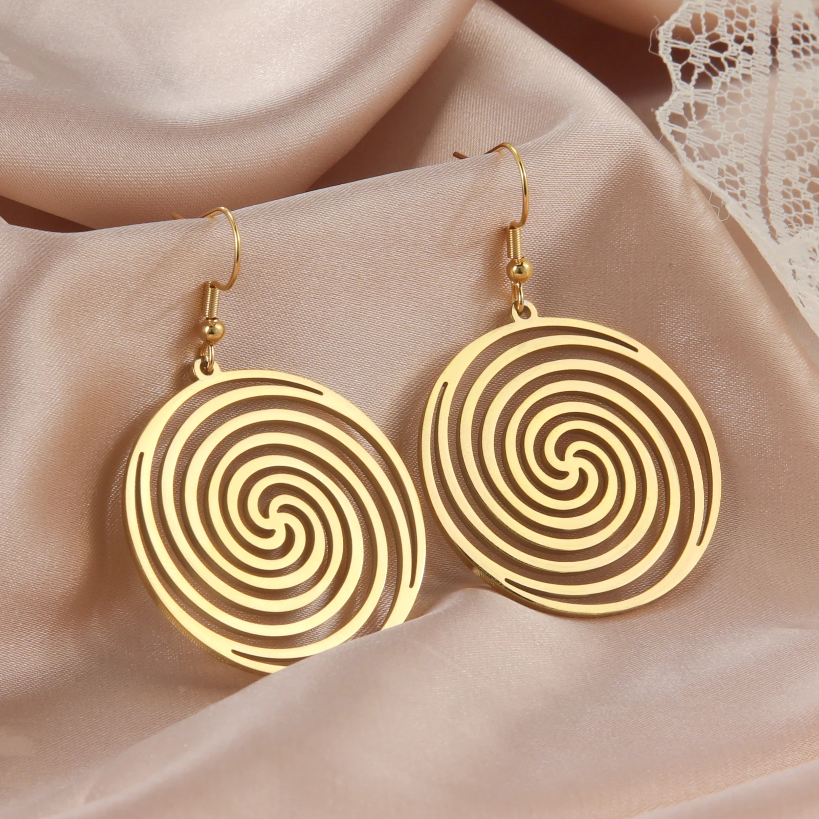 Skyrim spirale Swirl orecchini pendenti rotondi donna orecchini geometrici in acciaio inossidabile Color oro 2024 regalo di gioielli di tendenza