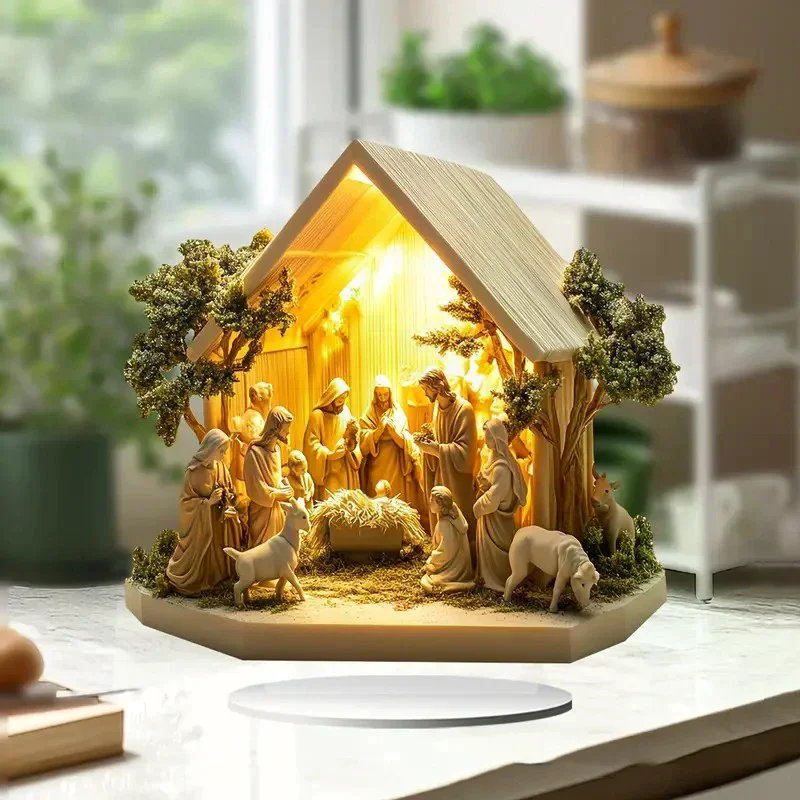 2026 جديد المهد يسوع الولادة المشهد عيد الميلاد الجدول محور ملحق 2D شقة الاكريليك للمنزل مكتب الديكور حزب الحلي