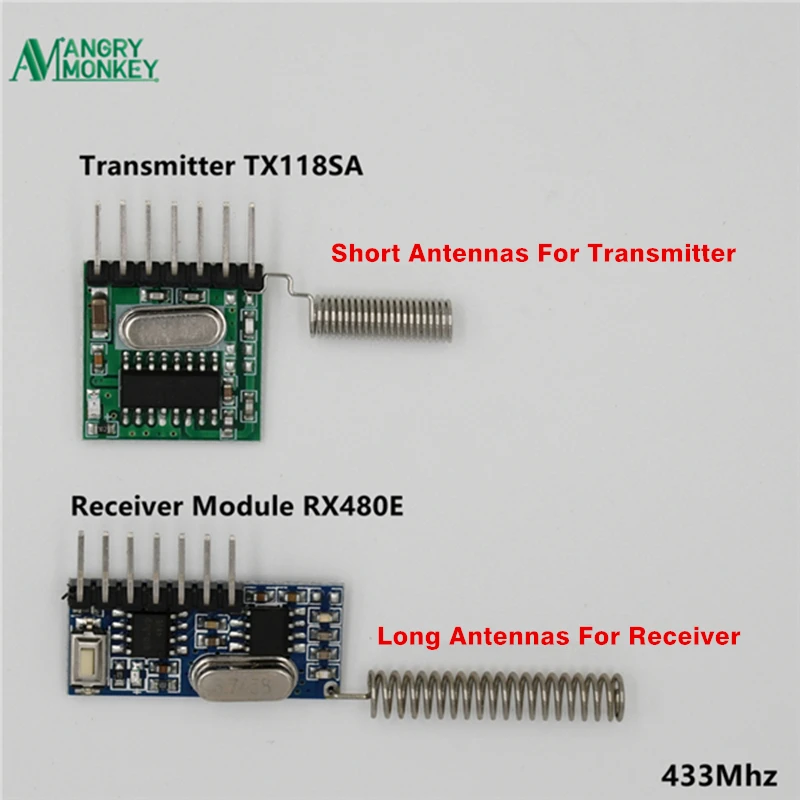 1 set RF module 433 Mhz Wireless Receiver and Transmitter  Receiver Learning Code 1527  4Ch with antenna For Arduino uno DIY kit