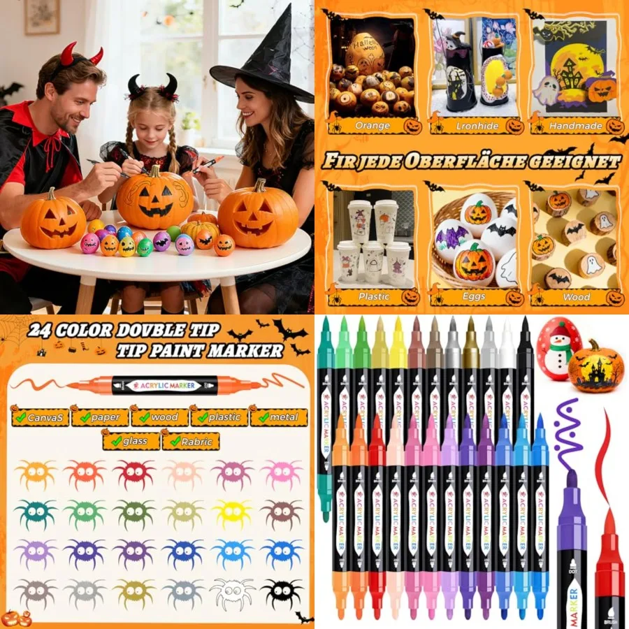 

TBC The Best Crafts 24 Colors Dual Tip Acrylic Paint Markers Waterproof Non-Toxic Odorless Suitable for Paper Pottery Stones Ba