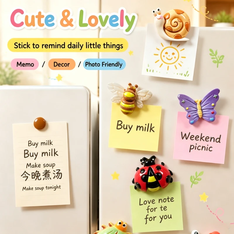 Cartoon Insect Resin Fridge Magnets 3D Butterfly Bee Snail Dragonfly Refrigerator Sticker Magnetic Decor for Kitchen Whiteboard