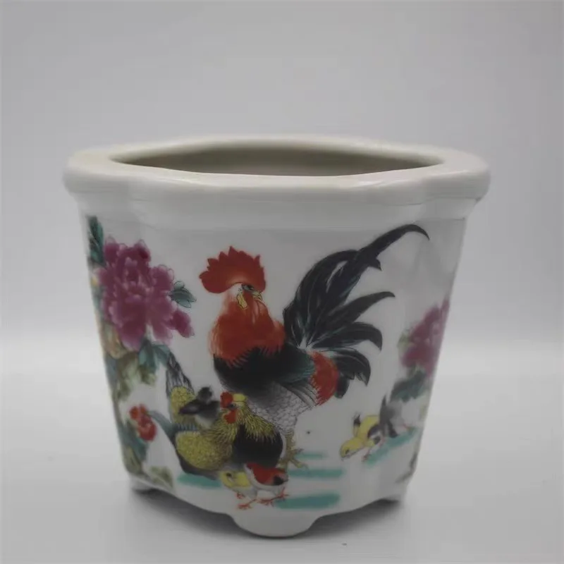 Chinese Famille Rose Porcelain Rooster & Begonia Design Flowerpot Pot