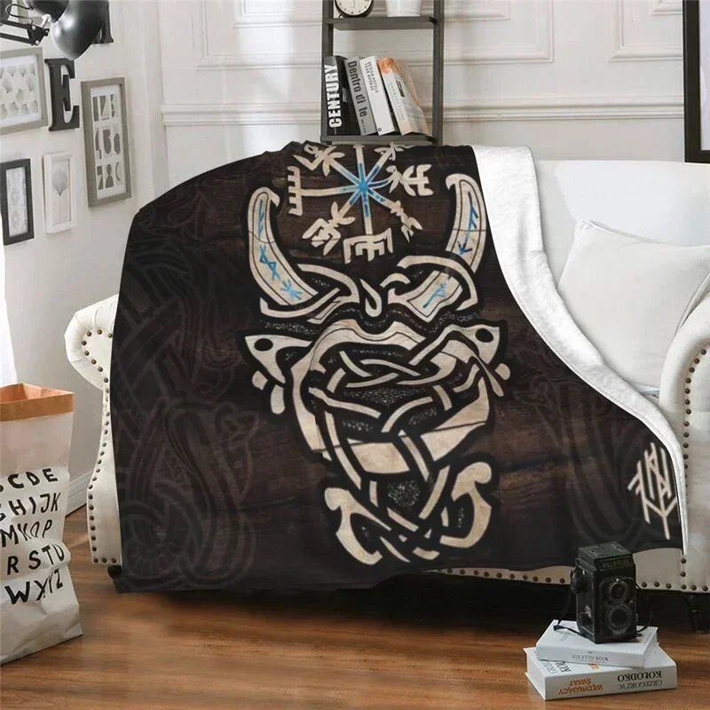 Viking Odin God Art Sherpa Fleece Throw Blanket Celtic Scandinavian Norse Runes Themed Presents for Men Women Mom Dad Lovers