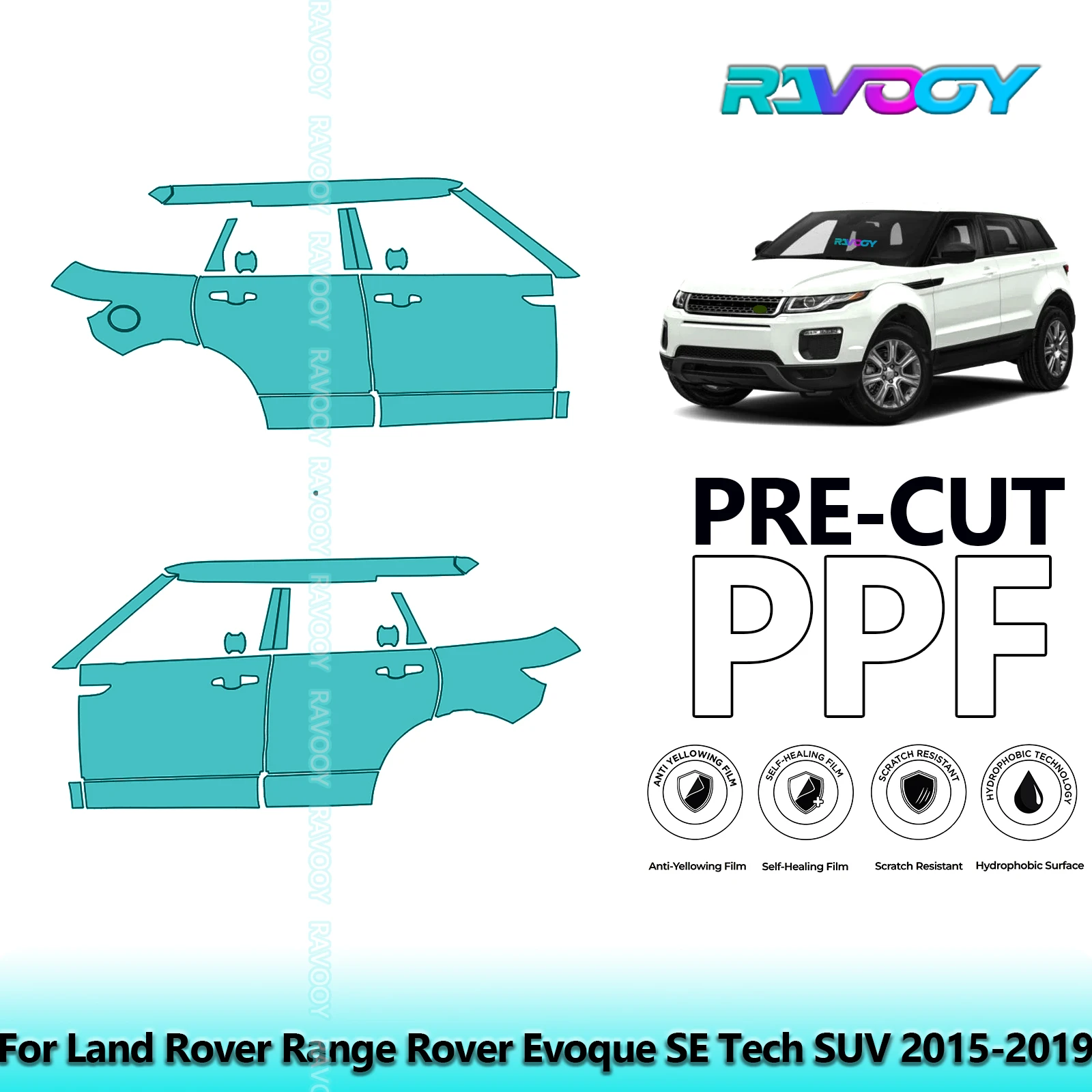 

For Land Rover Range Rover Evoque SE Tech SUV 2015-2019 8.5mil Pre-Cut PPF Door & A/B Pillar Kit TPU Paint Protection Film Set