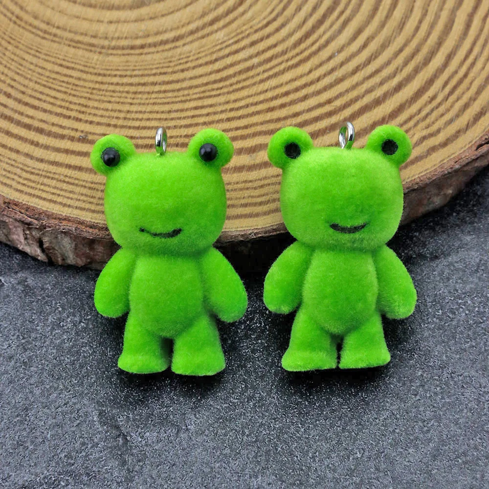 30PC 3D Frog Pendant Kawaii Flocking Animal Resin Charms for Keychain Necklace Earrings Bag Accessories Making Material