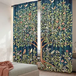 2Pcs Boho William Morris Curtain Vintage Tree Of Life Art Style Tree With Flowers Curtain Suitable For Bedroom Living Room
