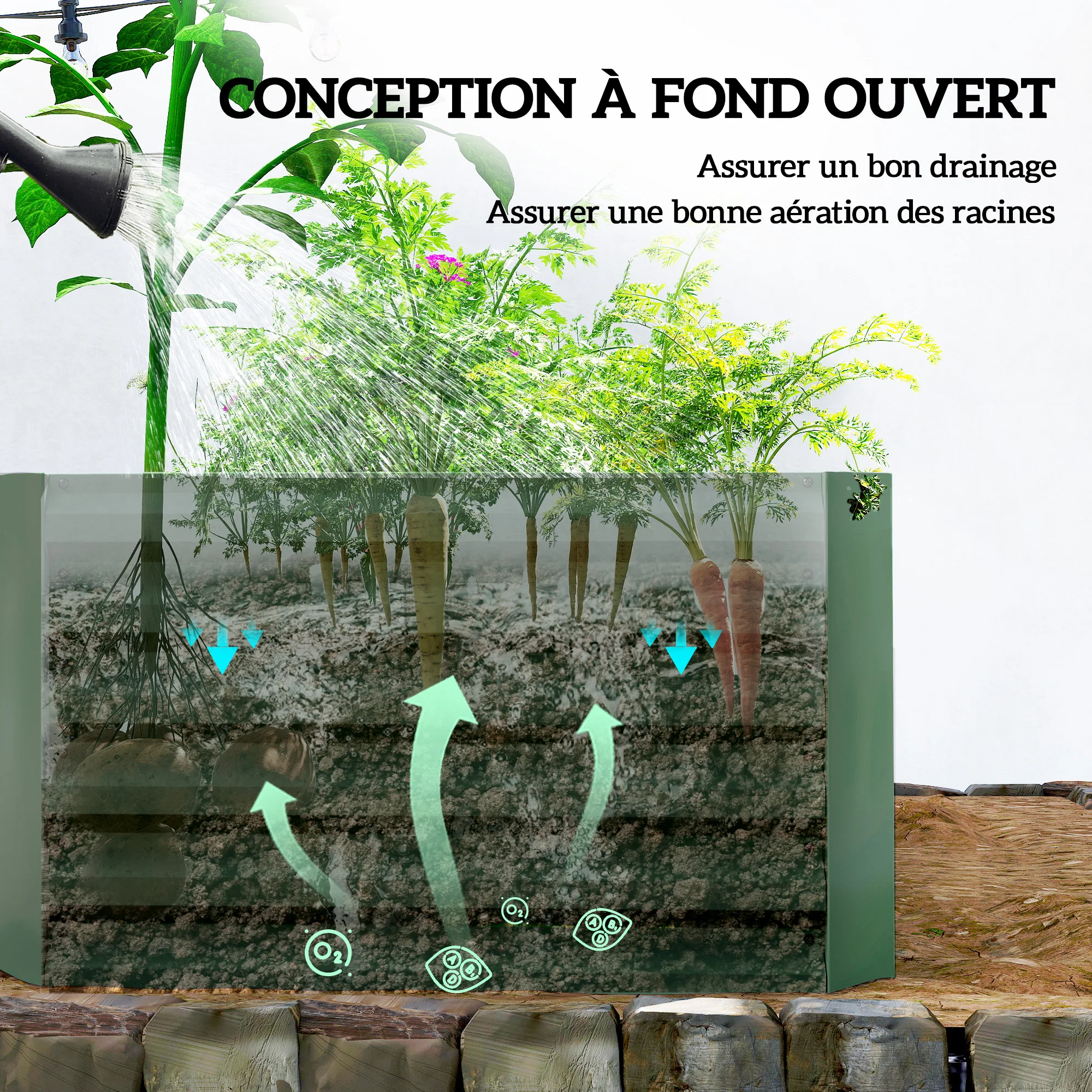 Outsunny Jardinière elevada de acero galvanizado, cama de jardín con fondo abierto, 180 x 90 x 57,5 cm, verde claro