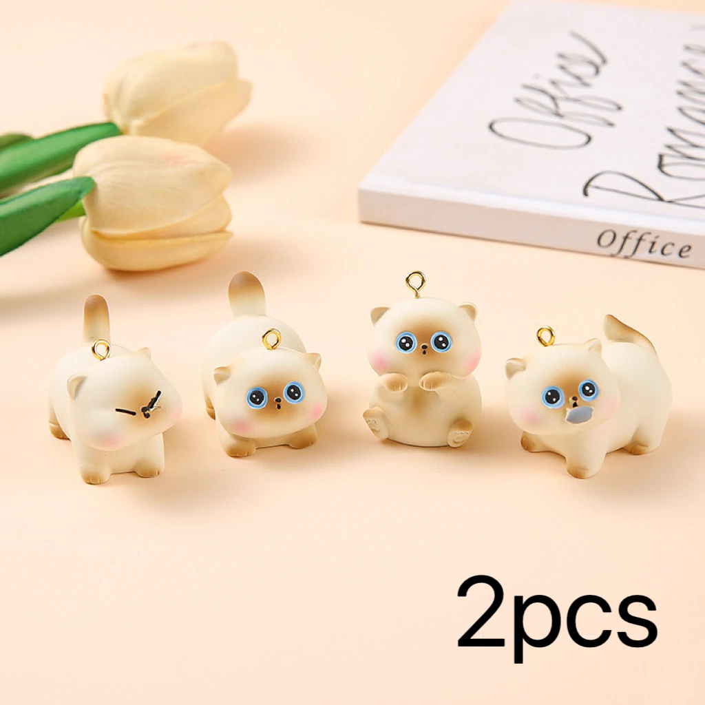 2PCS Cartoon resin animal charms simpatico gatto ciondolo per fare gioielli fai da te portachiavi zaino catene accessori