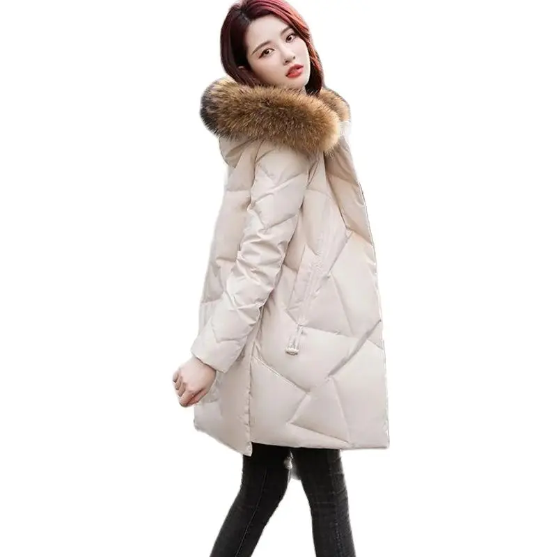 Bosden Down Jacket Women's Mid Length 2023 New White Duck Down Fashionable Loose Fitting Korean Winter Jacket Thickened Warm Top