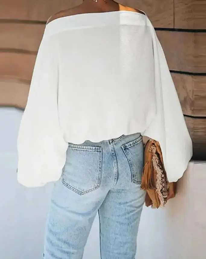 Fashion Woman Blouses 2022 Abstract Figure Print Lantern Sleeve Top Elegant Long Sleeve Shirt Oversized Loose Daily Streetwear