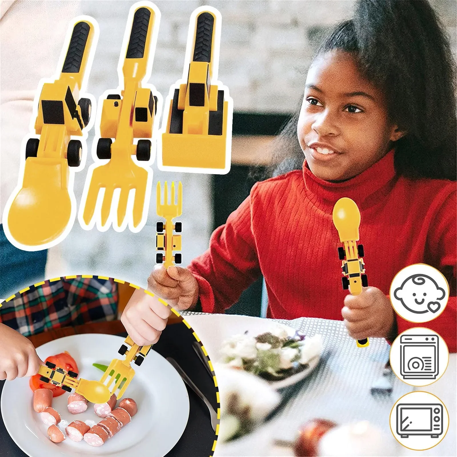 New Creative Children's Car Tableware Set Dinner Plate Spoon Bulldozer Excavator Shovel Fork Dinnerware Sets Kitchen Tableware