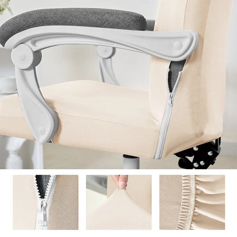 Polar Fleece Office Chair Covers Elastic Waterproof Computer Chairs Slipcovers Solid Color Home Office Chair Zippered Version