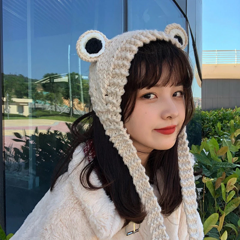 Winter Korean Style Hat Frog Crochet Knitted Hat Knitted Beanies Hats For Women Gift Baby Anime Hat Photography Prop Party