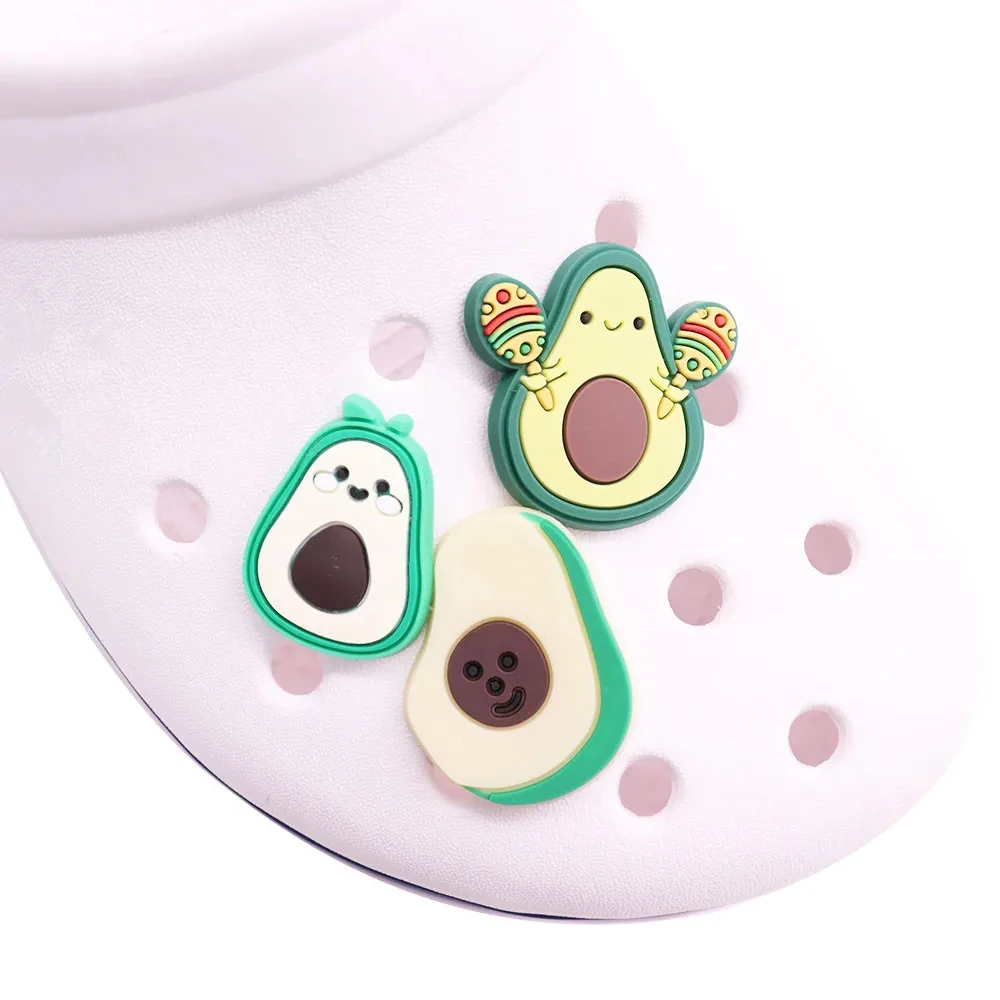 New Cute 1pcs Fruit Avocado PVC Accessories Shoe Charms Cute Children Shoe Buckle Decorations fit Wristband Party Gifts