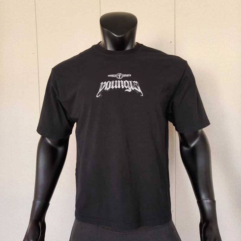 Летняя мужская футболка высокого качества из чистого хлопка YIA Fitness с круглым вырезом и короткими рукавами, хит продаж, спортивная эластичная футболка для фитнеса