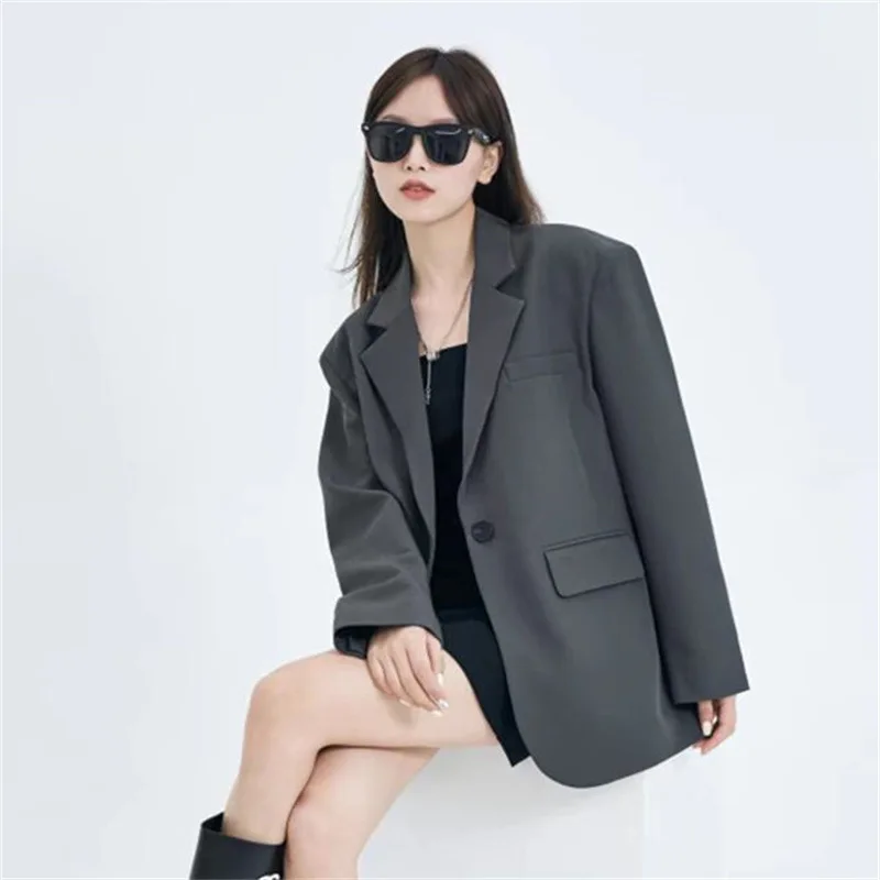 Blazers Women Jackets Lapel Blazer Coat Long Sleeve Single Button Work Casual Evening Solid Formal Straight Jacket Autumn Winter