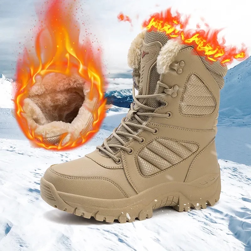 

Super Warm Winter Snow Boots Tactical Military Combat Boots Men Leather Outdoor Hunting Trekking Camping Plus Fur Men's Boots