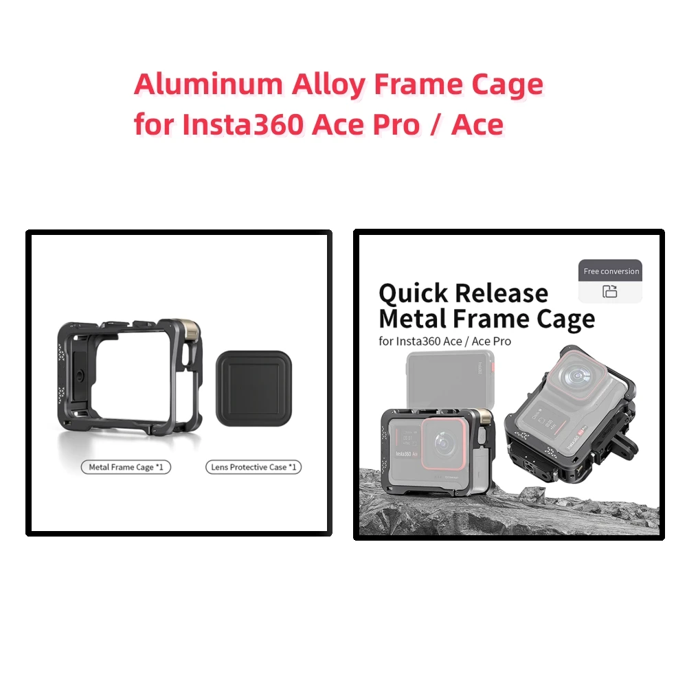 ​For Insta360 Ace Pro/Ace Quick Release Aluminum Alloy Rabbit Cage Frame Lens Protective Case Bezel Camera Accessories