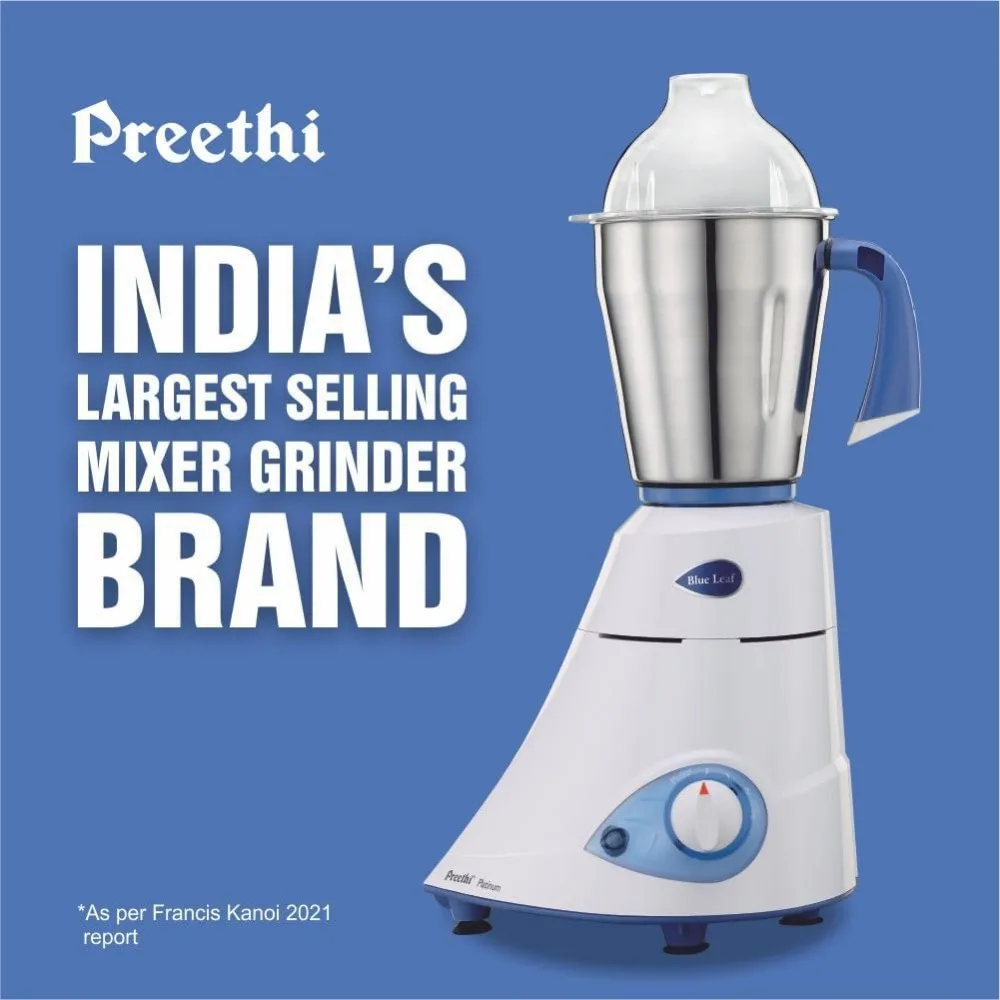 Blue Leaf Platinum 550 Watts 3 Jar Indian Mixer Grinder 110 Volts