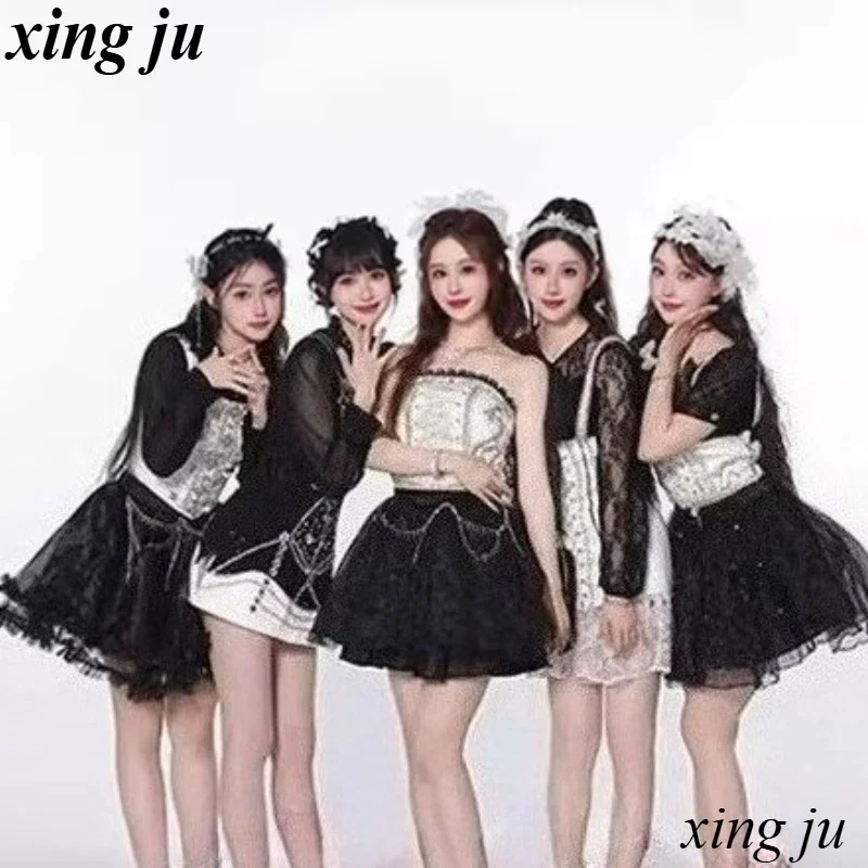 Xing Ju Kpop Women Sexy Princess Party Lace-up Dress Group Concert Jazz Performance Dance Outfits Korean Singer Stage Costumes - view 6