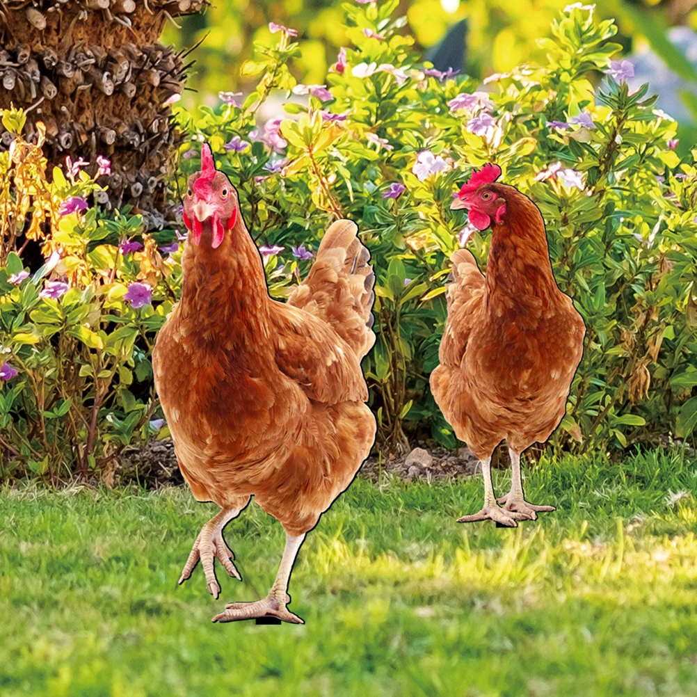 

2 Pcs Colorful Hen Decoration Chicken Stakes Outdoor Garden Lawn Decorative Acrylic for outside