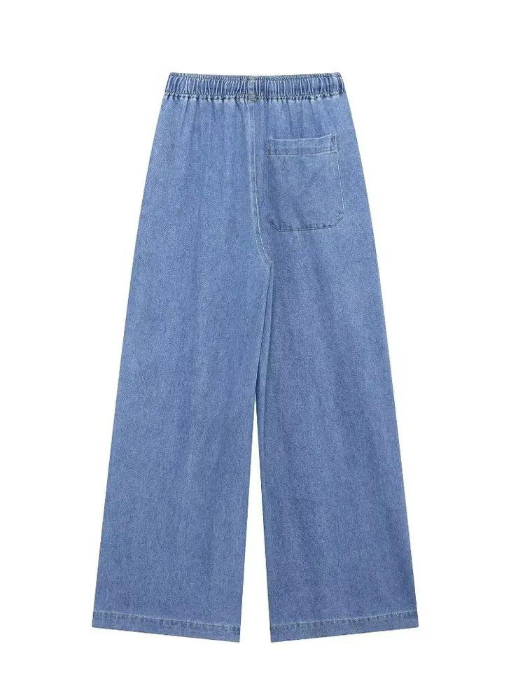 HH TRAF 2024 Autumn Women Fashion Denim Trouser New High Waist Loose Straight Jeans Woman Chic Wild Female Wide Leg Long Pant