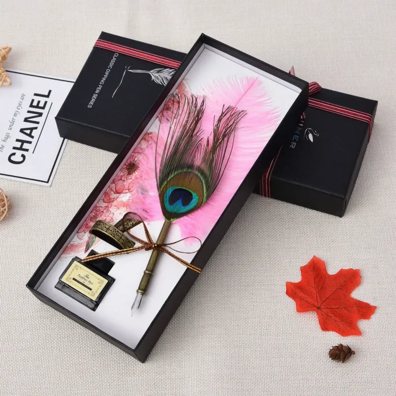 1set Gift Box Feather Pen Set Creative Fountain Pen Custom Christmas Gift Box Stationary Supplies