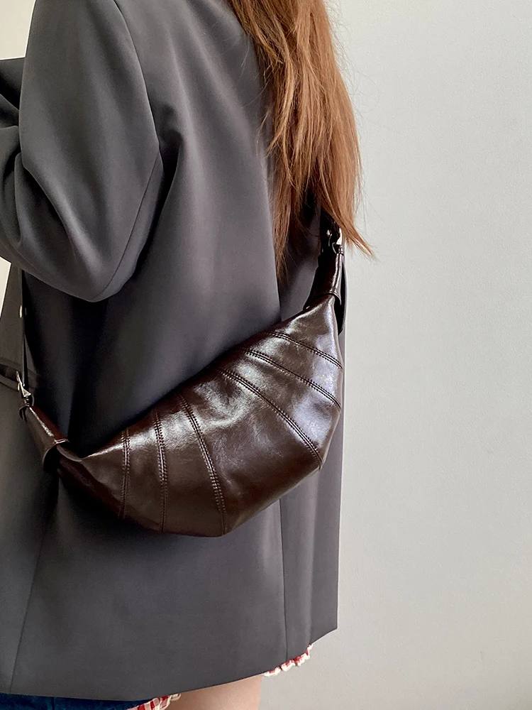 حقيبة بوق كرواسون كلاسيكية على الطراز الكوري للسيدات باللون البني الجديد لعام 2025 - حقيبة صغيرة على شكل زلابية راقية لحمل الكتف والجسم #2