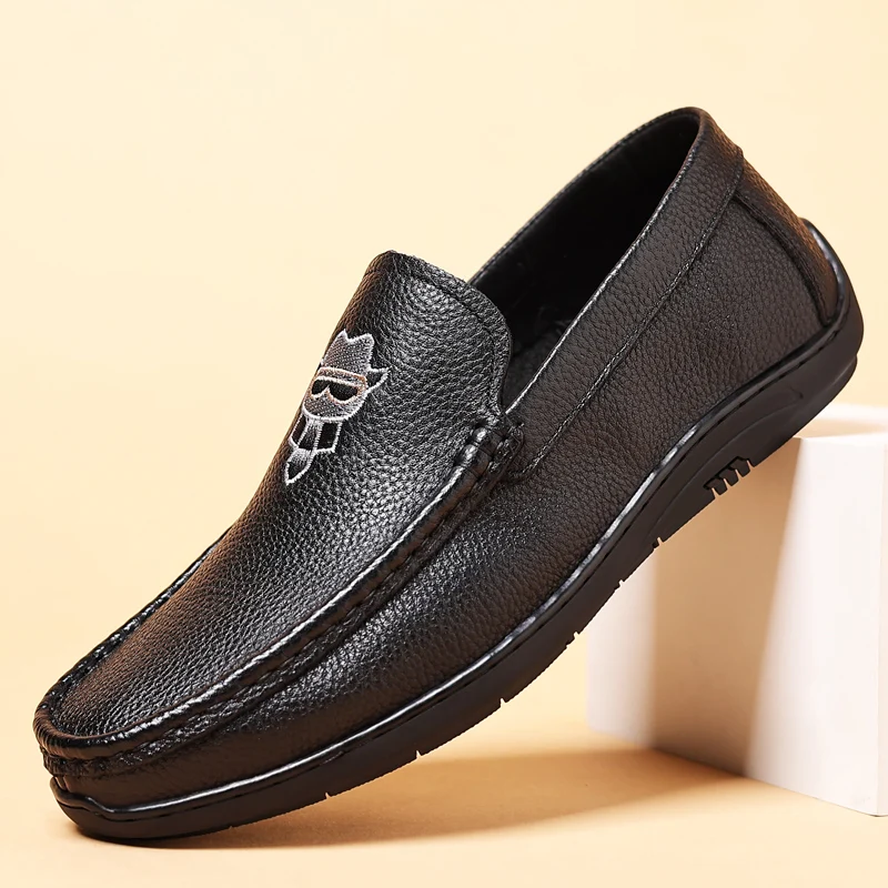 First layer of cowhide men's bean shoes leather casual leather shoes slip-on men's loafers fashion single shoes soft JES018