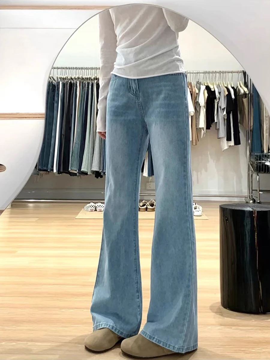 

High Waist Bell Bot Jeans Women's Spring Faion plus Size Straight Leg Hoof Pants Cotton Elastic Denim Skinnifng