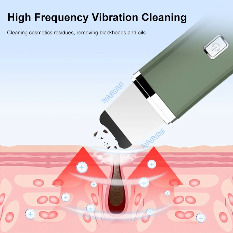 VLVEE Ultrasonic Skin Scrubber Face spatula Blackhead Removal Device Pore Cleansing Facial Lifting Vibration For Woman and Men