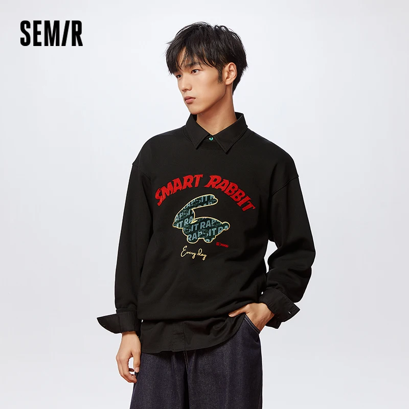 Semir Sweatshirt Men Spring Letter Print Slightly Dropped Shoulder Pullover Loose Fashionable Top