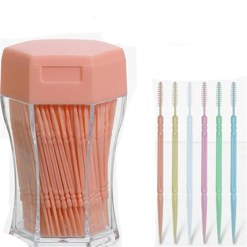 200pcs/box Soft Plastic Double-head Brushed Toothpick Oral Care 6.2 Cm Hot Sale Interdental Brush Toothbrush for Dentures