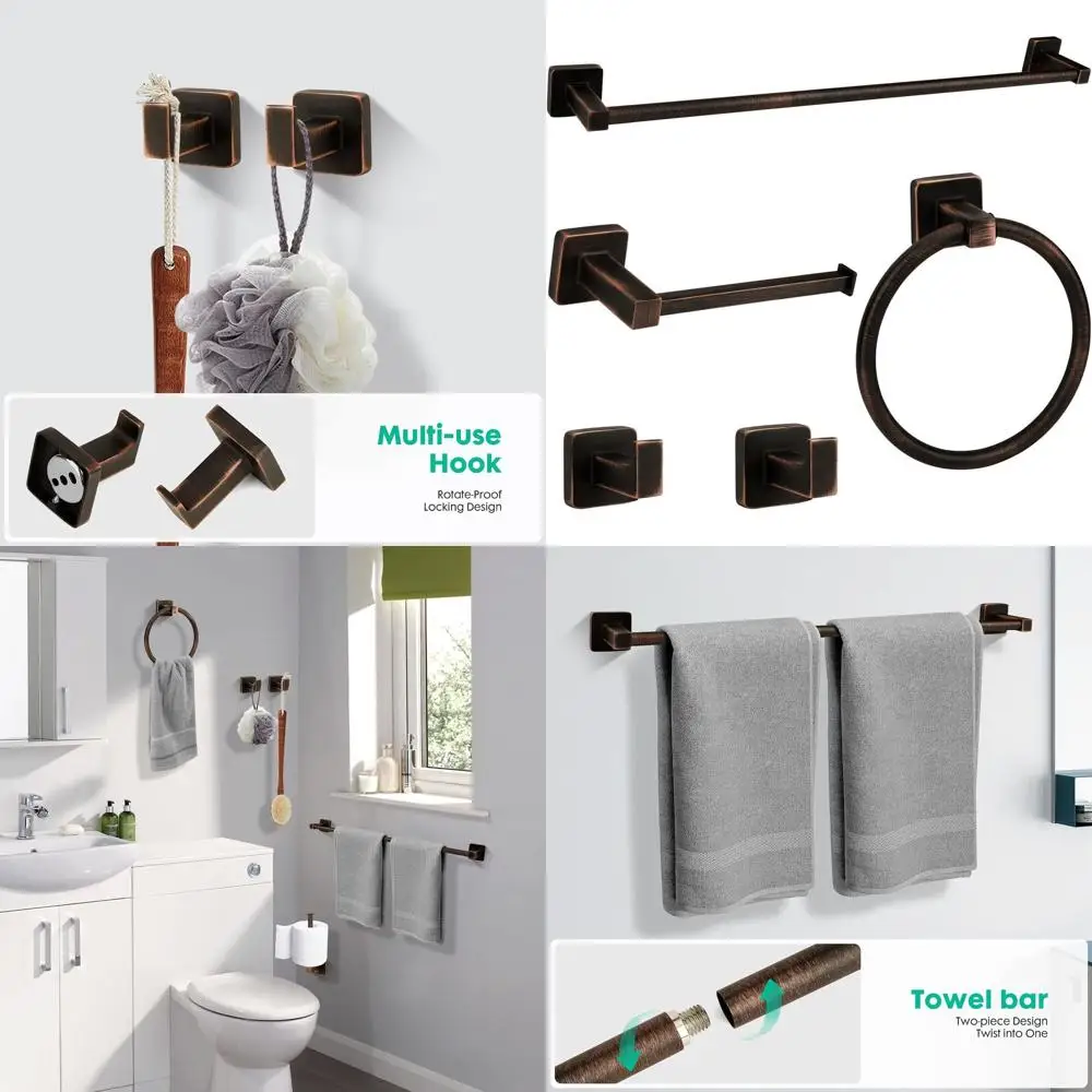 

Antique 5-Piece Oil Rubbed Bronze Bathroom Hardware Set, 24 Towel Bar and Rack Holders