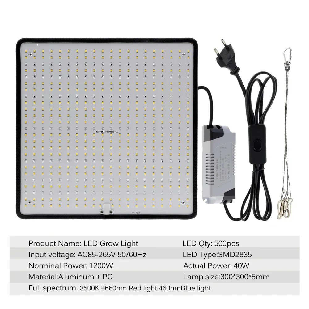 Lampu LED 40W untuk rumah kaca, tenda tumbuh dalam ruangan, lampu tumbuh tanaman, AC85-240V spektrum penuh