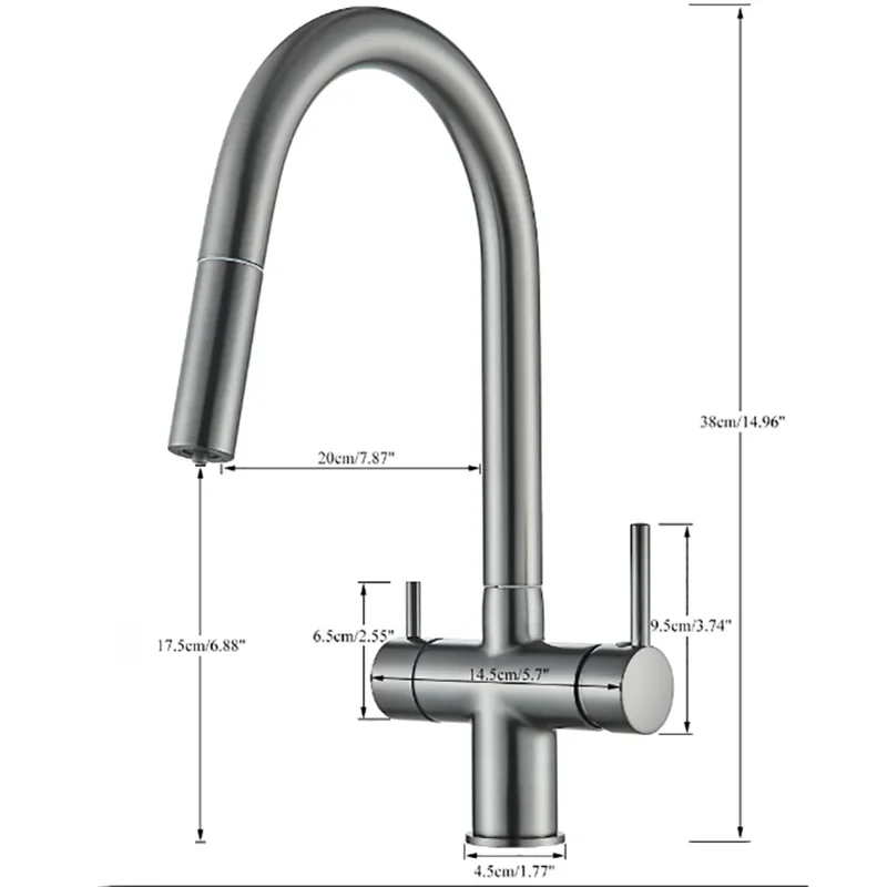 Gun Grey Pull Out Kitchen Sink Faucet Dual Handle Filtered Faucet Two Model Stream Sprayer Nozzle Brass Hot Cold Wate Mixer Tap