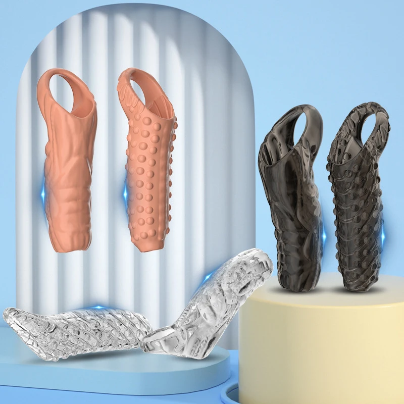 【HB】TPE Penis Extender Condom Reusable Dildo Sleeve Glans Delay Ejaculation Cockring Adult Sex Toys For Men Couples No Vibrator view 3